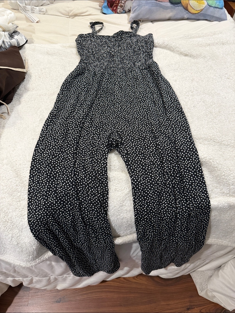 Old Navy Black Polka Dot Smocked Jumpsuit